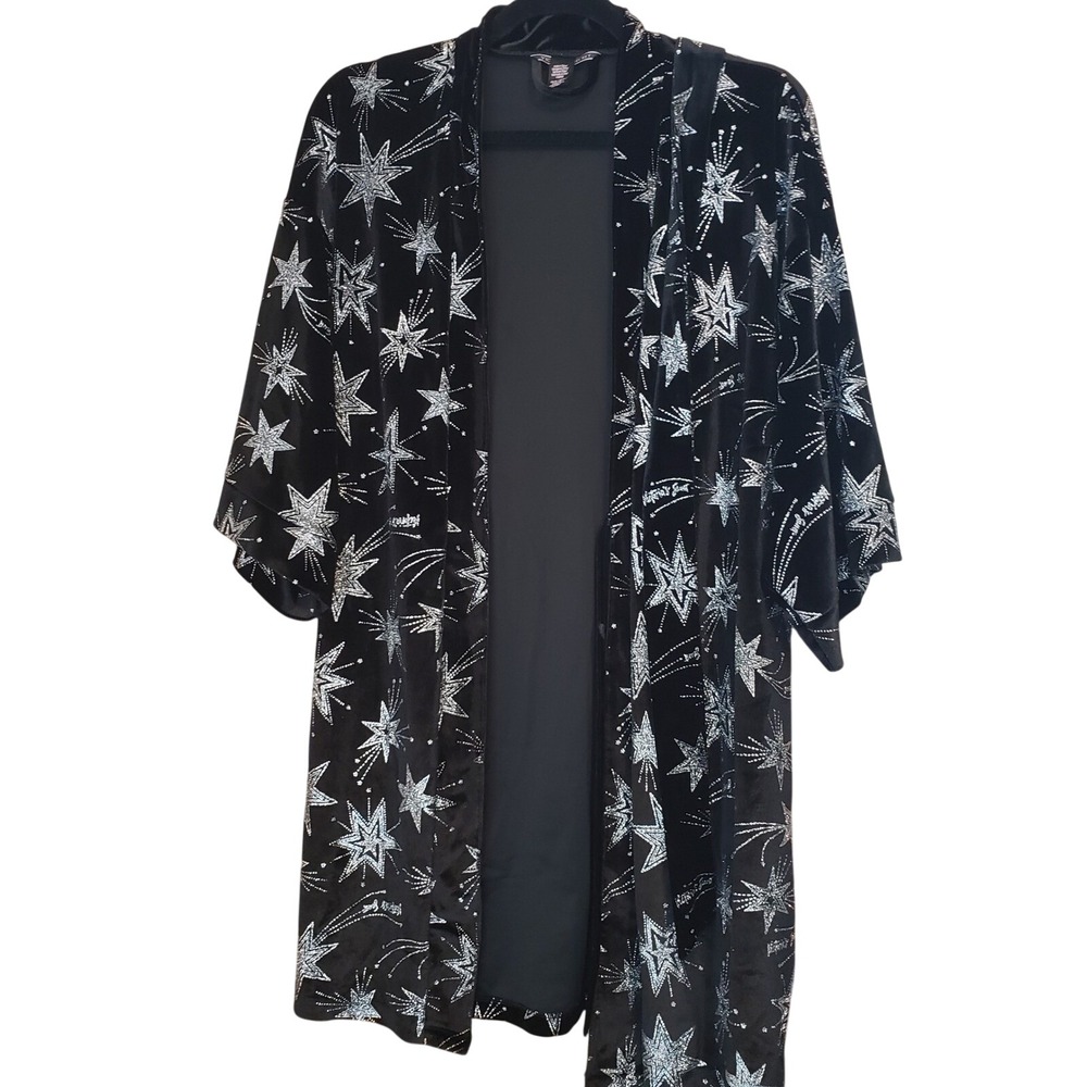 Victoria Secret Womens Star Print Velvet Robe XS/S Black Silver